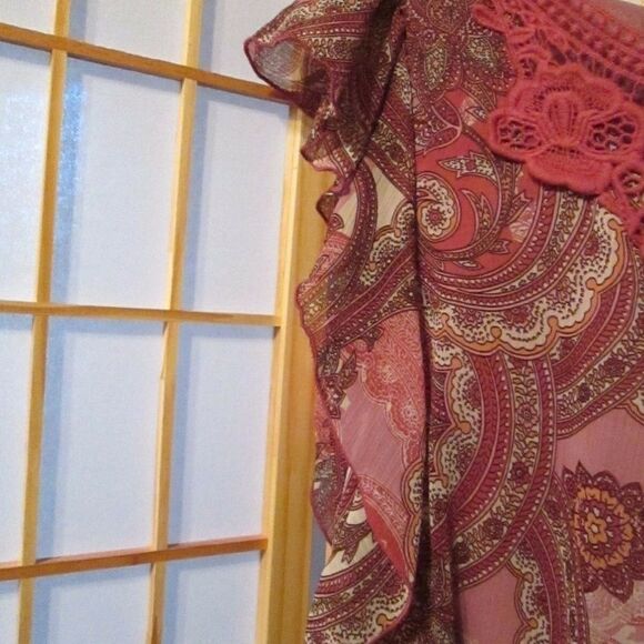 Apt 9 Paisley Peplum Lined Crochet Ruffle Blouse - Picture 5 of 6